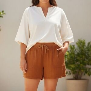 New! EVRI Linen Utility High Waist On Shorts Plus Size 24W